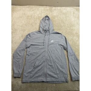Nike Full Zip Hoodie Mens XL Gray White Swoosh Logo Lightweight Activewear